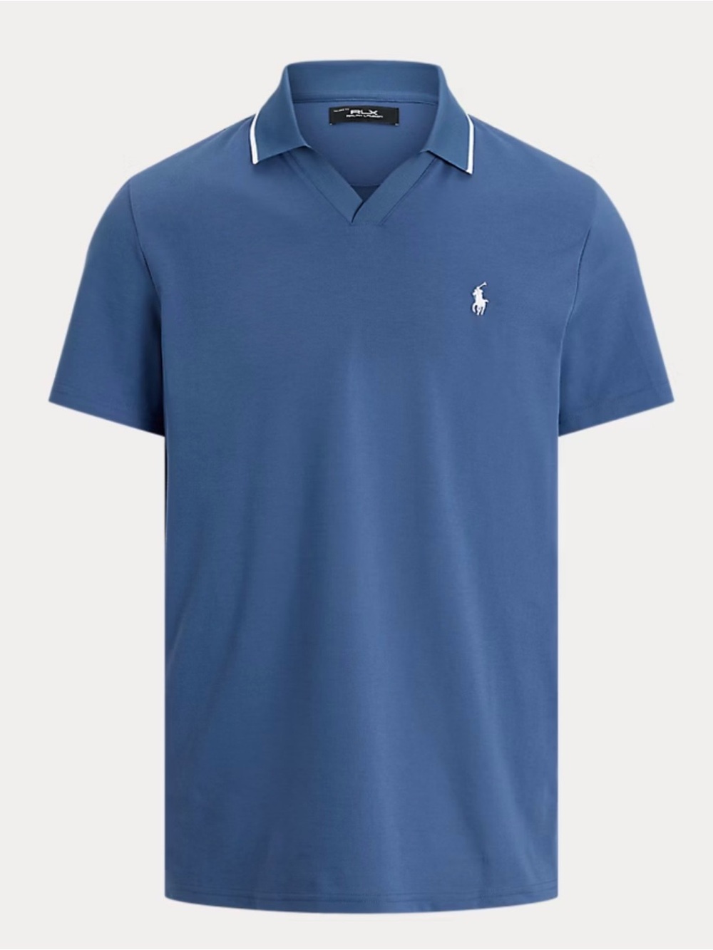 RLX Ralph Lauren Blue Short-Sleeve V-Neck Polo with White Pony